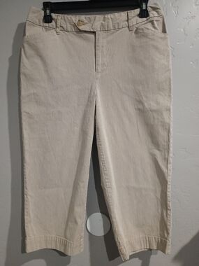 Women’s Beige Pinstripe Capris